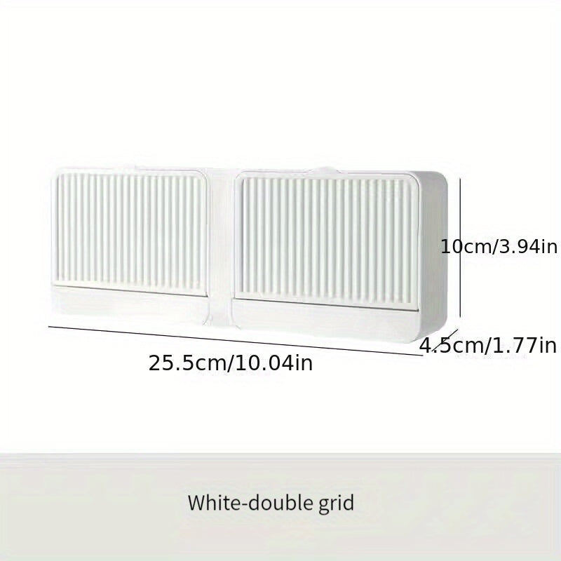 Toʻgʻri burchakli suv o'tkazmaydigan devorga oʻrnatiladigan sovun idishi, qopqogʻi va oqimi bilan, hammom va kir yuvish uchun