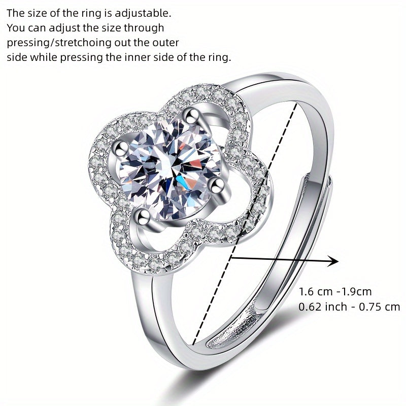 Moissanite Jewelry Set 925 Sterling Silver Earrings Necklace Ring Flower Design Gift