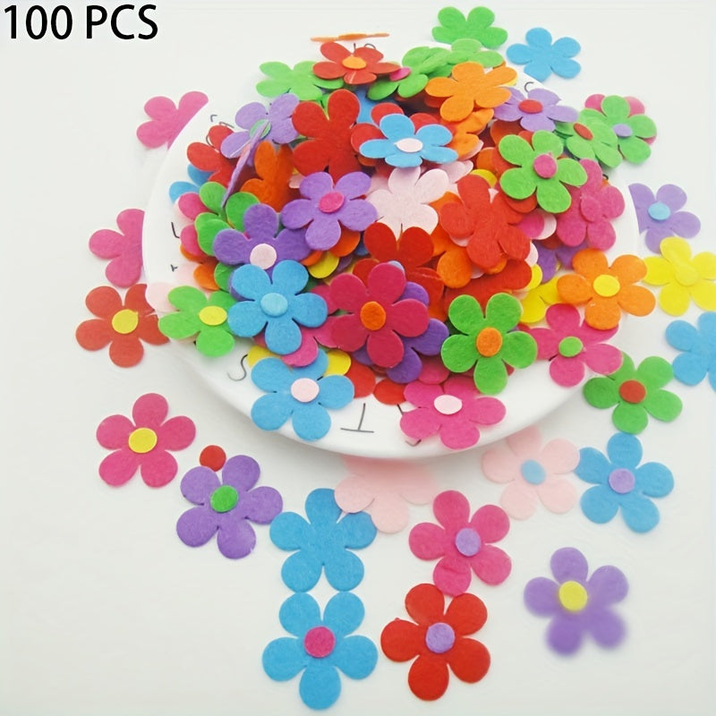 100 Handmade Felt Flowers for DIY Crafts and Classroom Decoration, Vibrant Fabric Flower Stickers