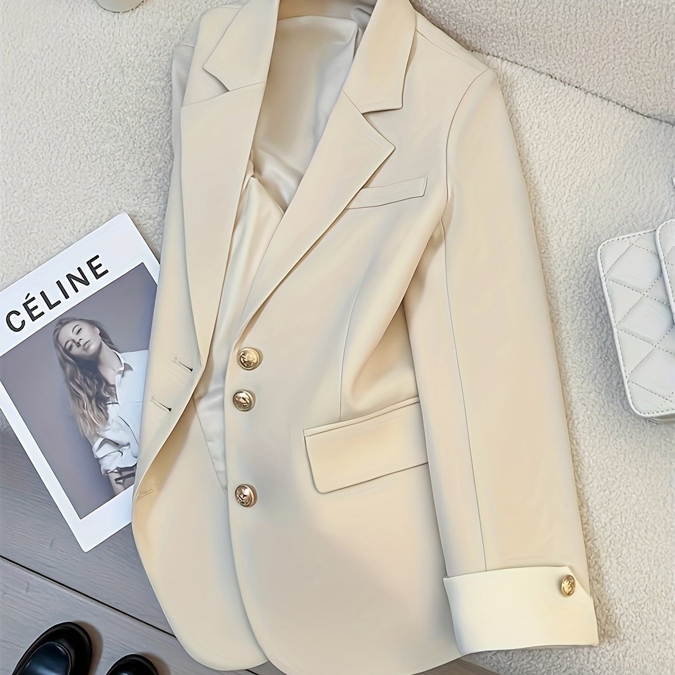 Blazer para mujer de color sólido con solapa de muesca sencilla para oficina en primavera y otoño