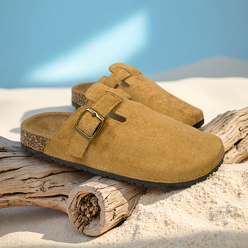 Women's Summer Flat Mules Slip-On Comfort Shoes with Buckle Strap