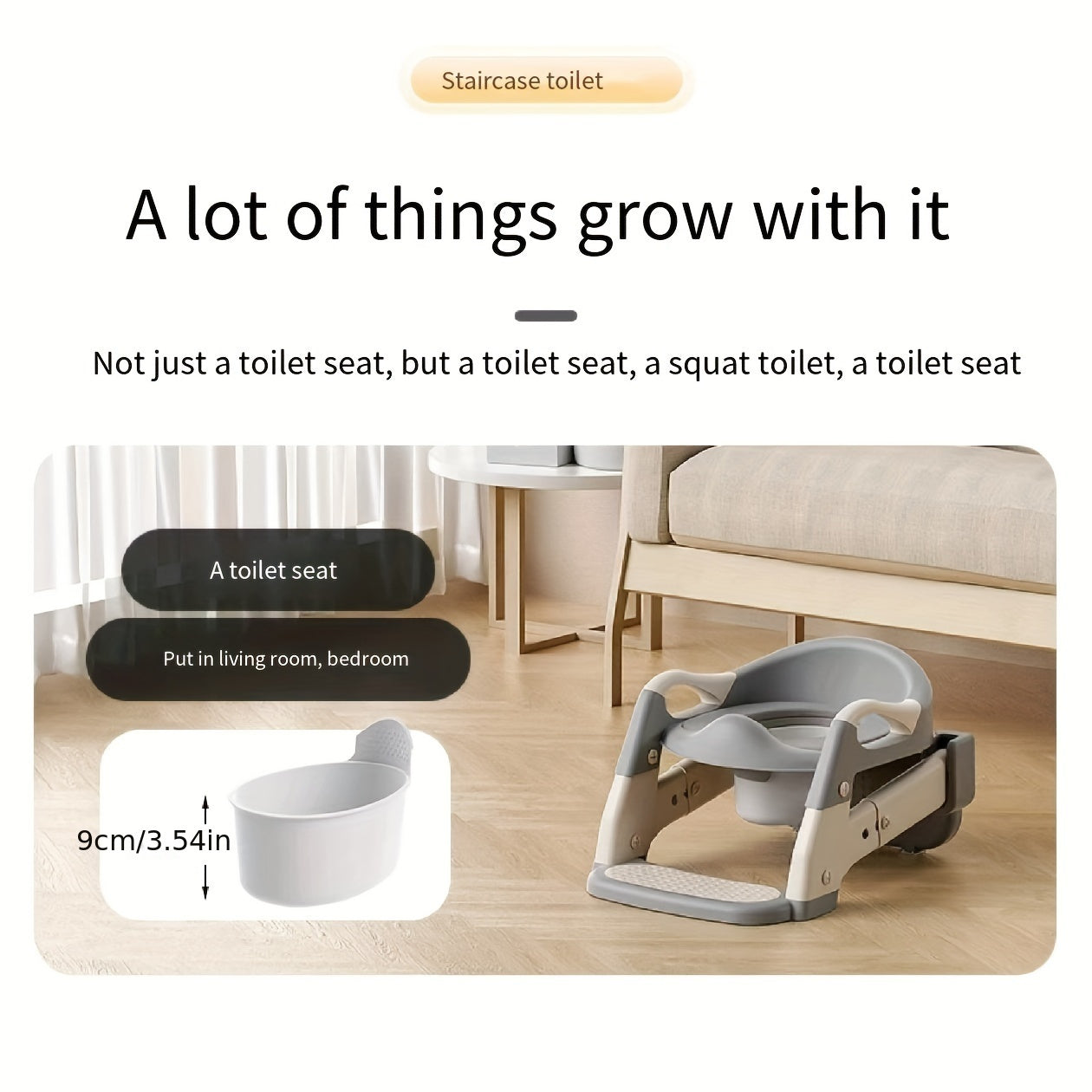 Серый пластиковый 3-в-1 многофункциональный детский туалетный тренажер, горшок-тренер, складная ступенька, кольцо для горшка для обучения туалету