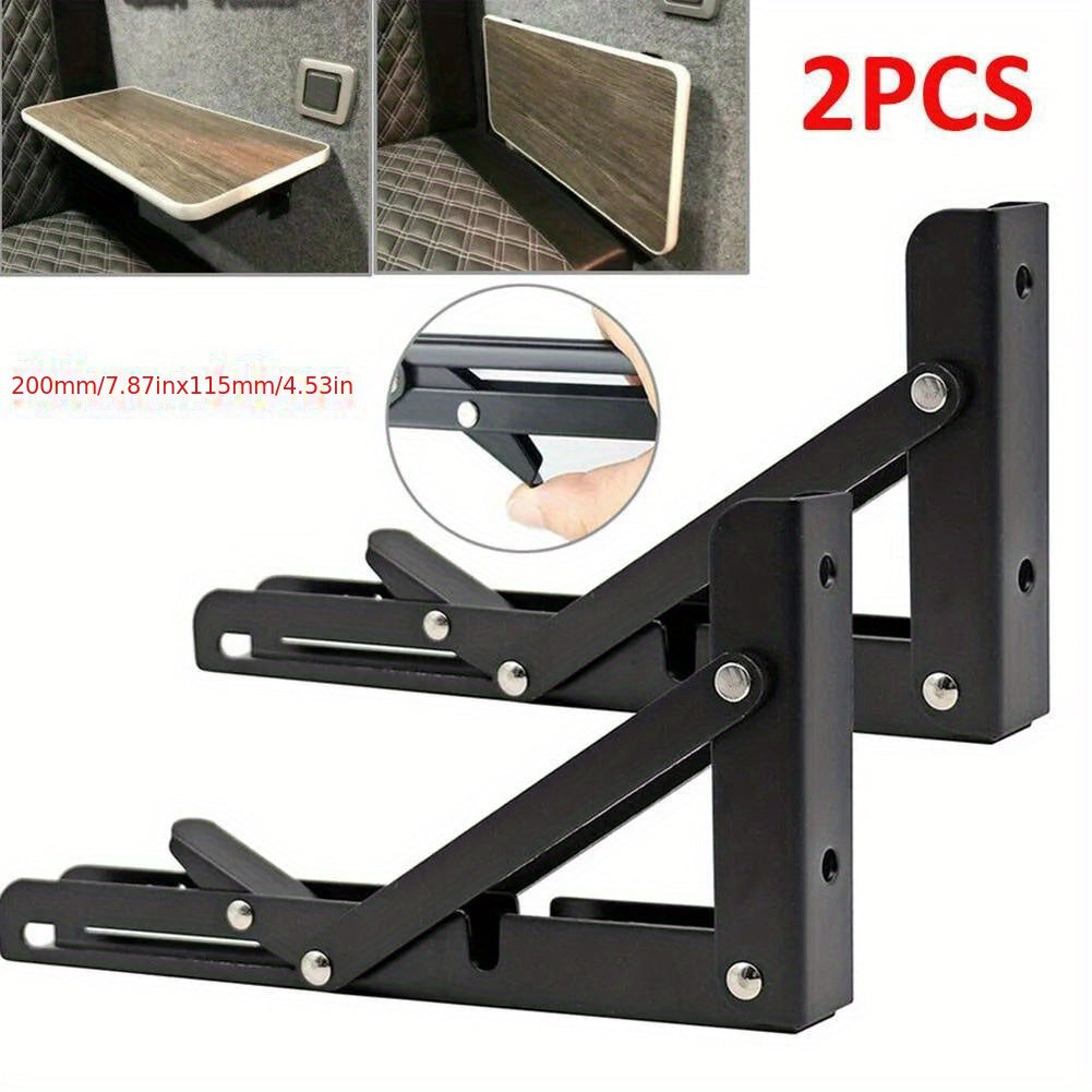 2-Pack Stainless Steel Folding Bracket Table Shelf Black for Campervan Motorhome
