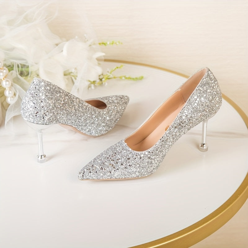 Women High Heels Summer Glitter Pointed Toe D-Orsay Stiletto Shoes