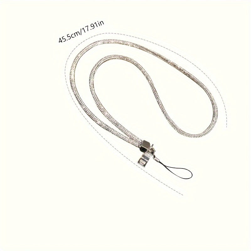 Soporte para teléfono con collar de cristales chic para mujeres con llavero y cuerda negra