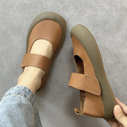 Women Leather Flat Shoes Breathable Slip-On Casual Brown All-Season