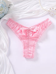 Plus Size Satin Ruched Brief with Bow Trim Lingerie