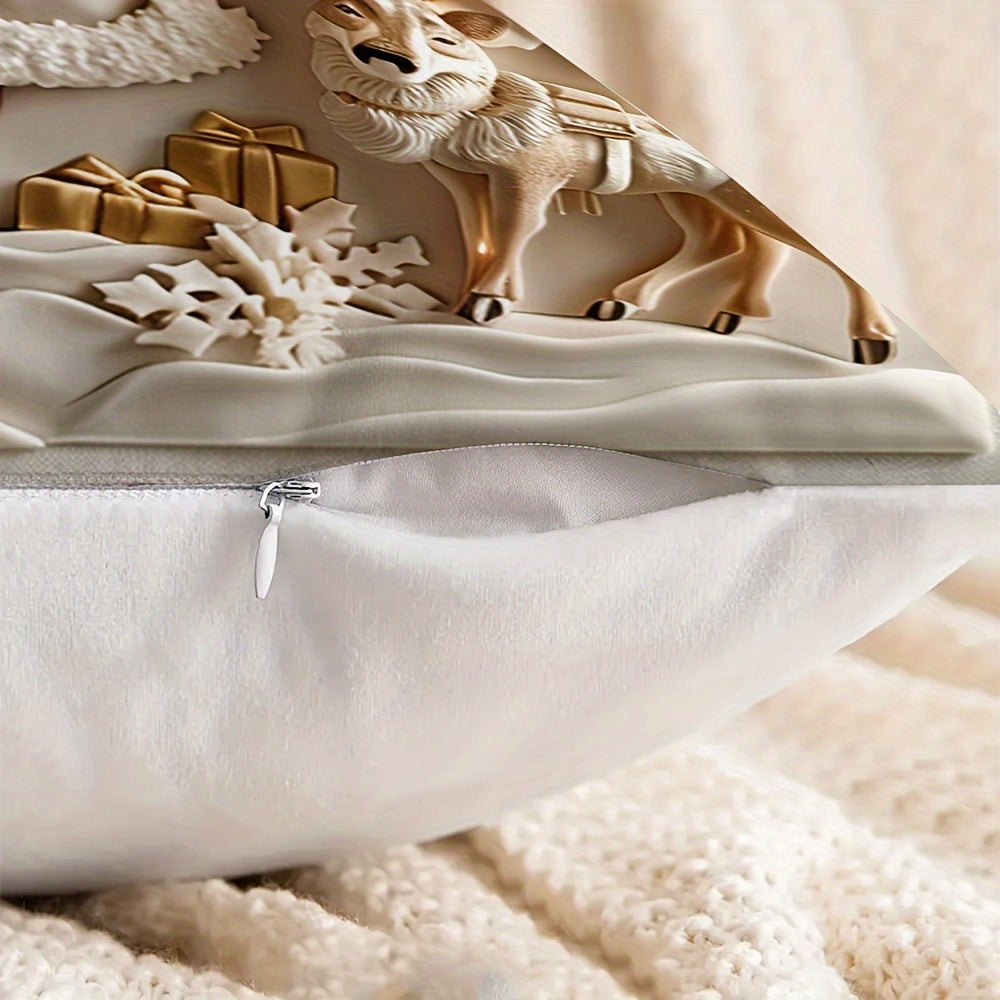 Rojdestvo Rəindeer va daraxtlar yostiq qoplami 44.96cm Bir tomonlama raqamli bosma Polyester divan bezaklari