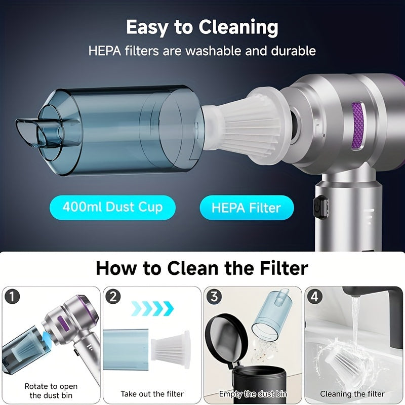 Handheld Cordless Vacuum with 16000Pa Suction 100W Brushless Motor Battery