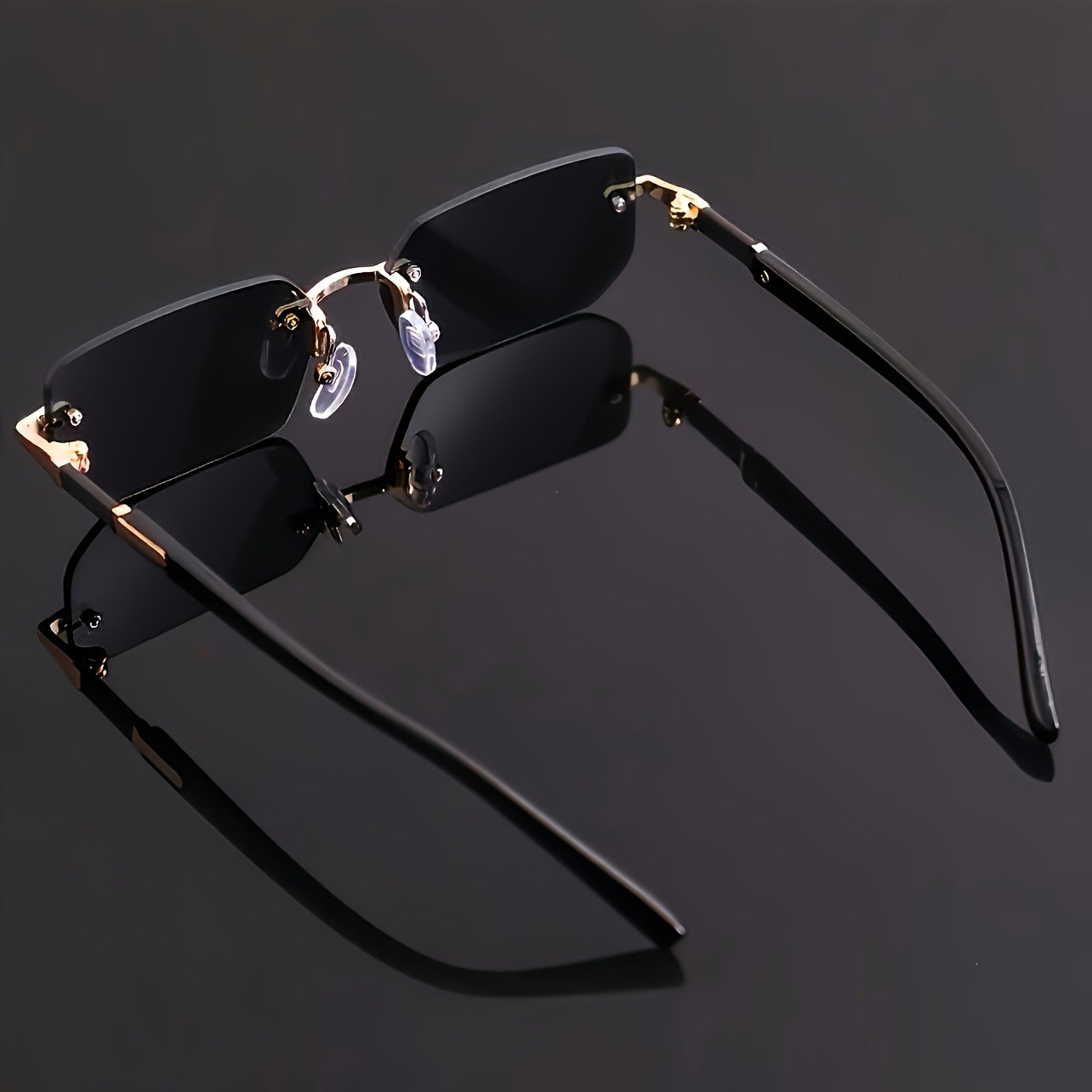 Men's Rimless Square Glasses Black Mirrored PC Frame Casual Hip Hop Fashion