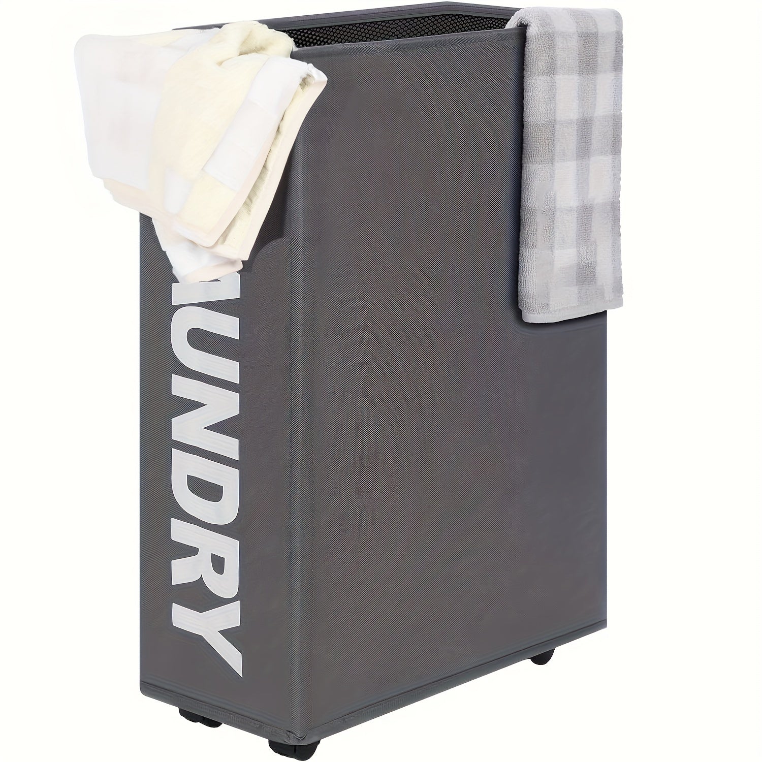 Современная серая корзина для белья на колесах с ручкой, высокий узкий дизайн, складная корзина для грязной одежды, сетчатая подкладка, идеальна для различных интерьеров - Корзины для белья
