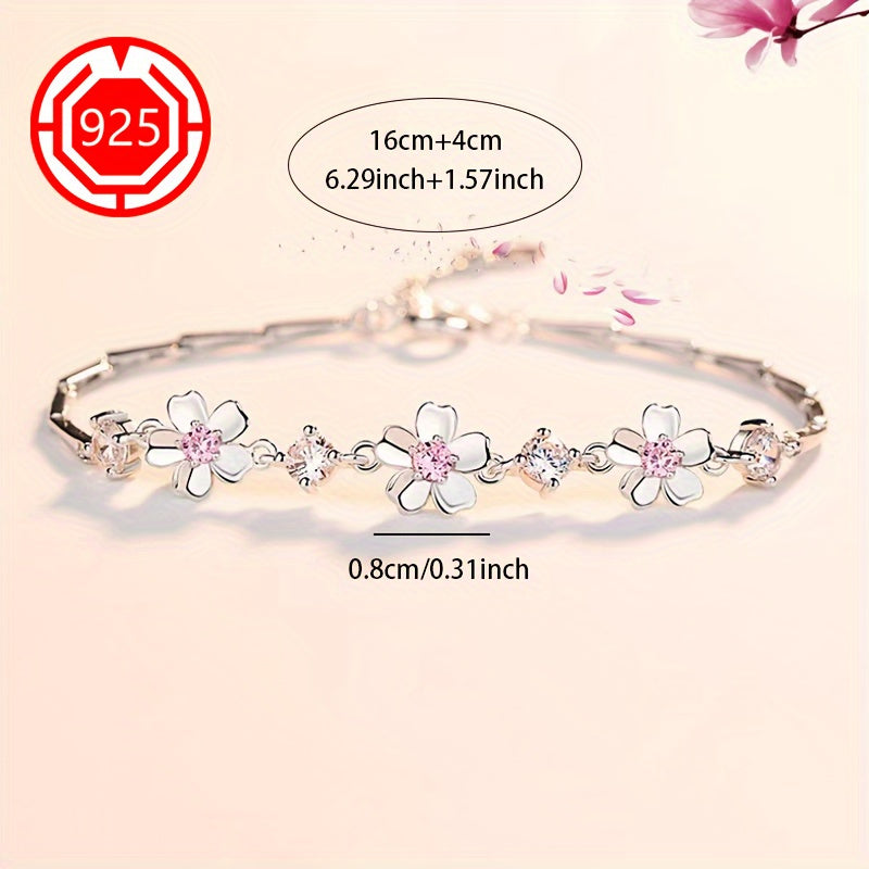 Sterling Silver Cherry Blossom Bracelet 18K Gold Plated Hypoallergenic Floral Gift