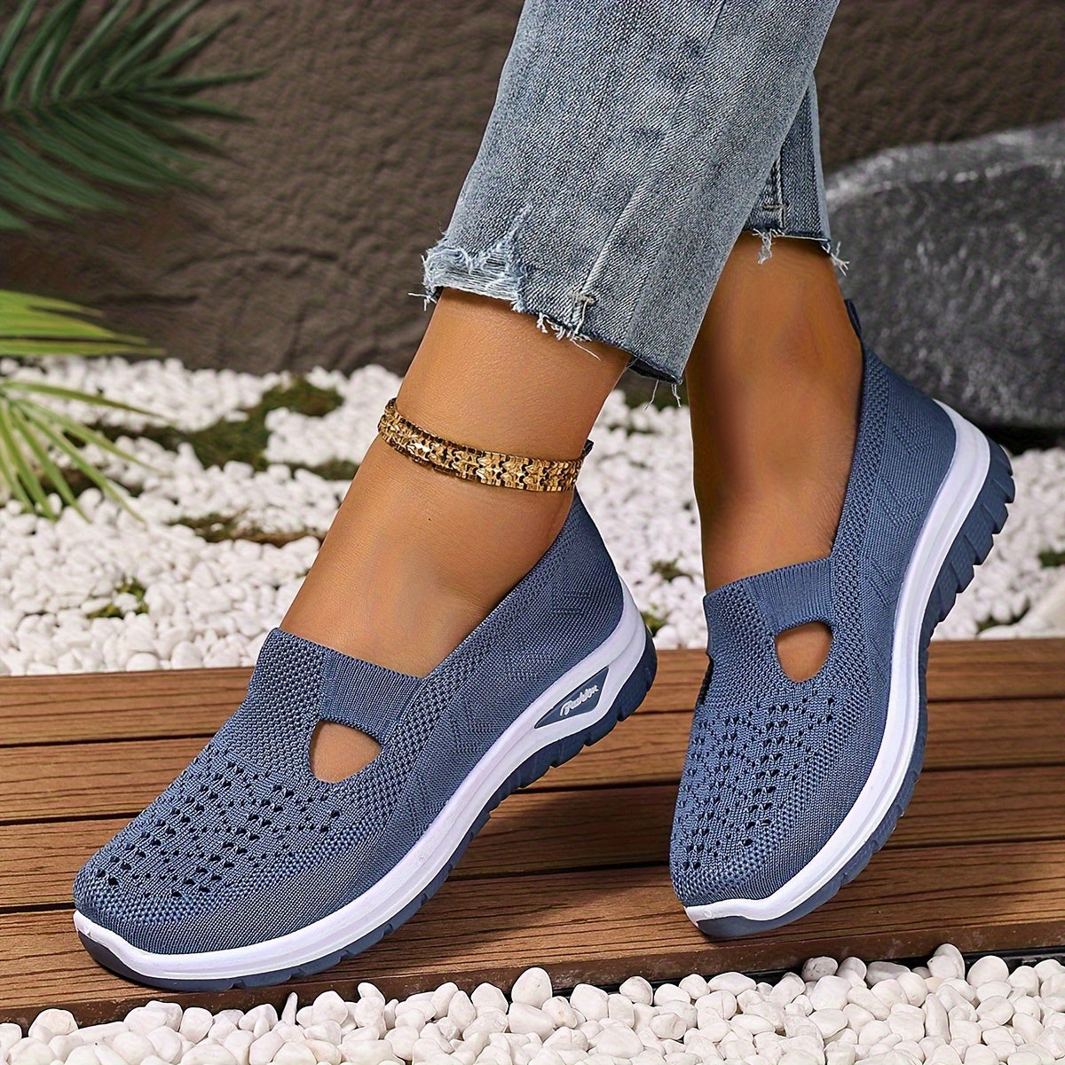 Women's Breathable Slip-On Sneakers - Lightweight Casual Fabric Shoes
