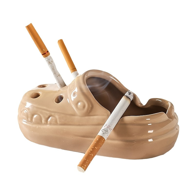 Ceramic Clog Ashtray Beige White Rectangular Home Office Hotel Decor