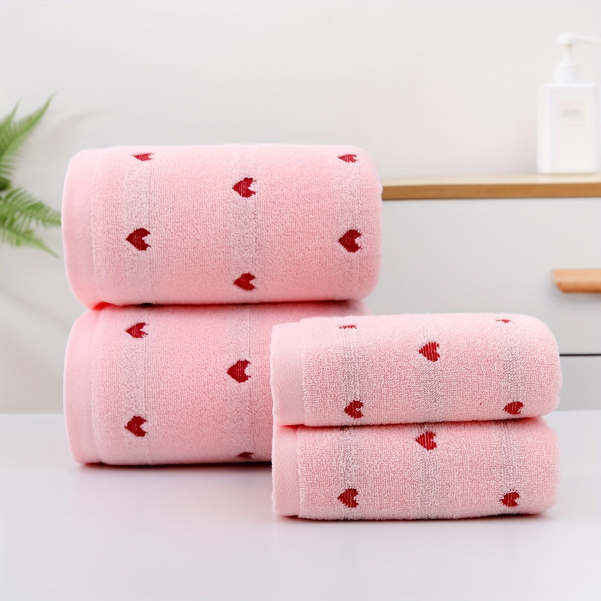 Cotton Bath Towel and Face Towel Set Thick Absorbent Peach Heart Style Home Use