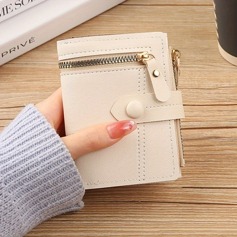 Складной, стильный короткий кошелек для женщин с несколькими молниями, застежками и карманами для карт, идеальный для монет, мелочи, кредитных карт и удостоверений личности.