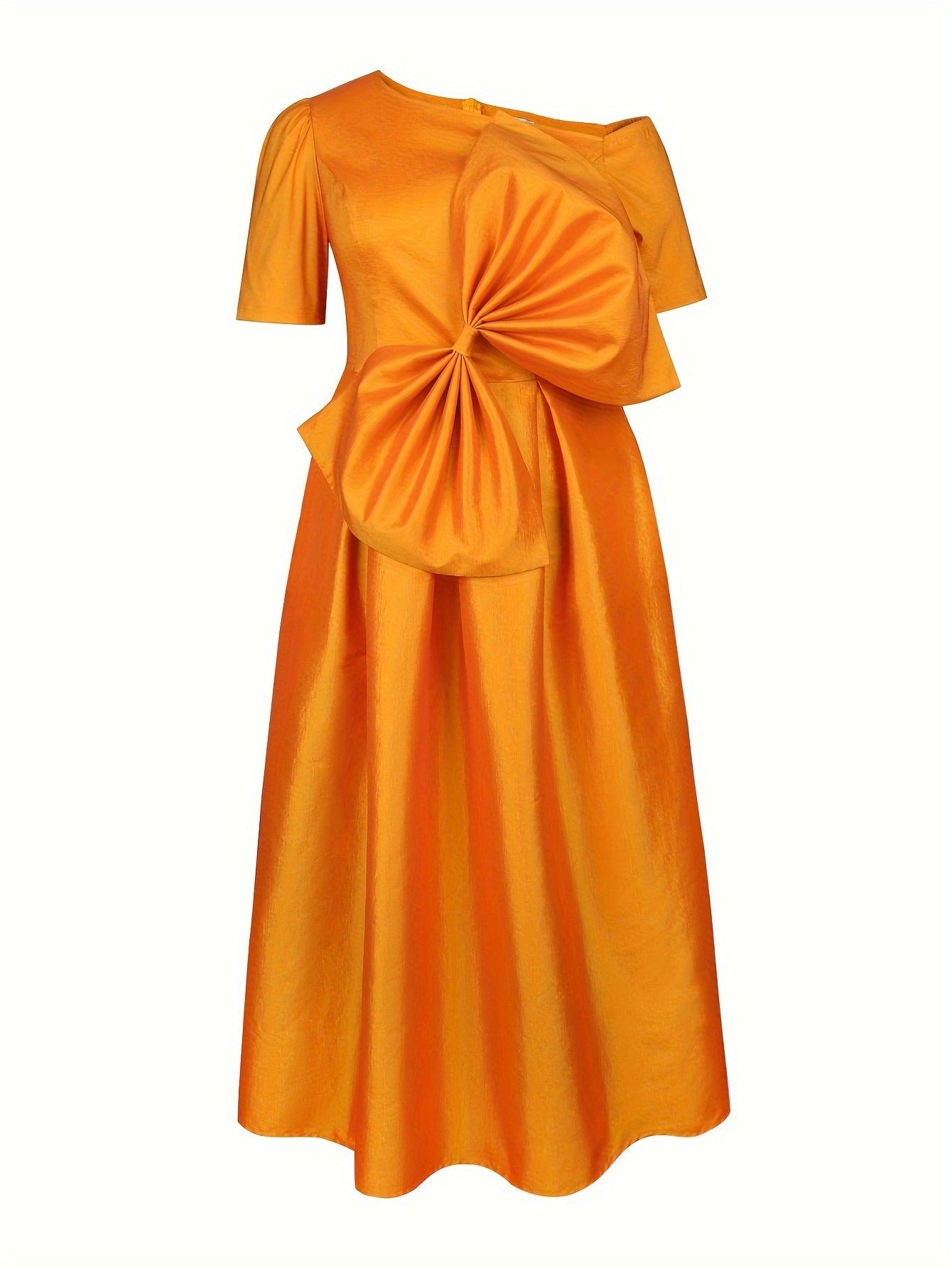 Plus Size Solid Swing High Waist Short Sleeve Dress for Party Women