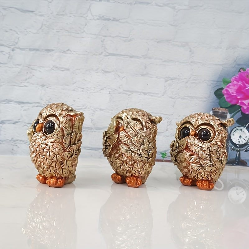 European-Style Resin Owl Figurines for Indoor Decor Living Rooms and Offices Set of 3