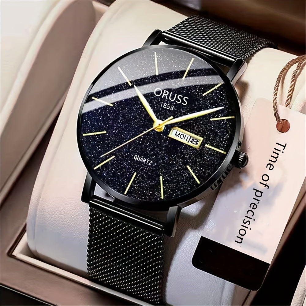 Men's Watch Dual Calendar Business Casual Leather Strap