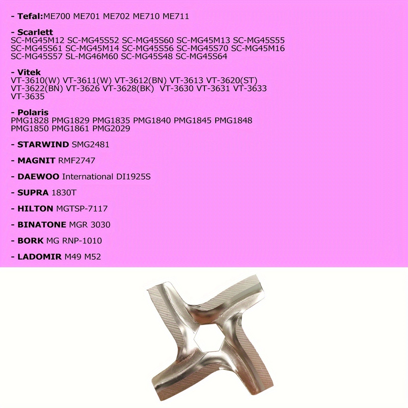 Moulinex HV3 HV4, Vitek VS010, VT 3610 va VT 3611 uchun 3 ta pichoqdan iborat zanglamaydigan po'latdan yasalgan go'sht maydalagich pichoq to'plami, zaxira qismlari