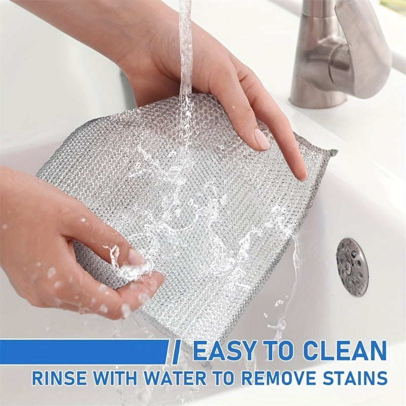 Double-Sided Steel Wire Cloths for Dishwashing, Reusable, Non-Greasy Kitchen Towels