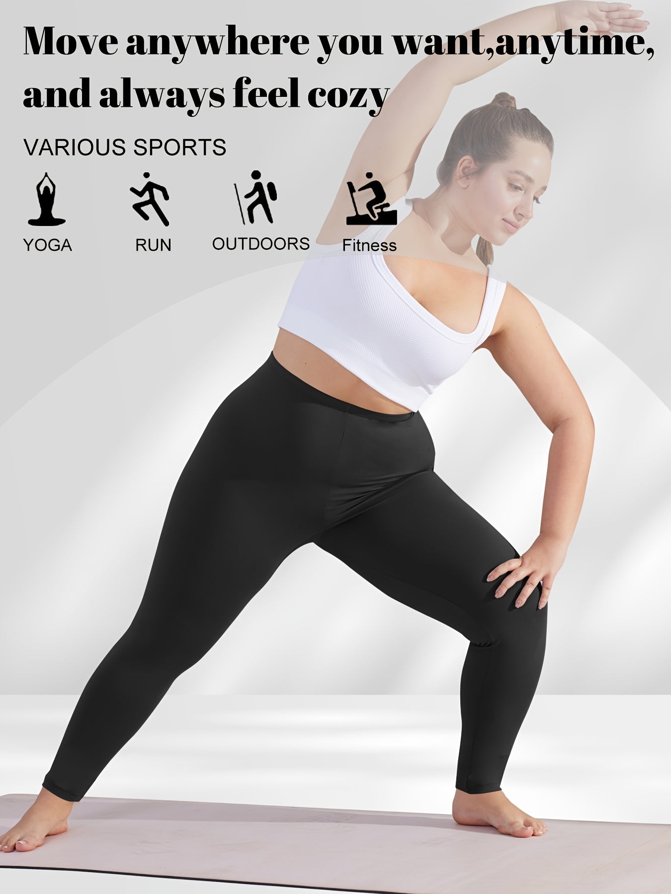 Plus Size High Waist Leggings 7/8 Length Opaque Stretchable Solid