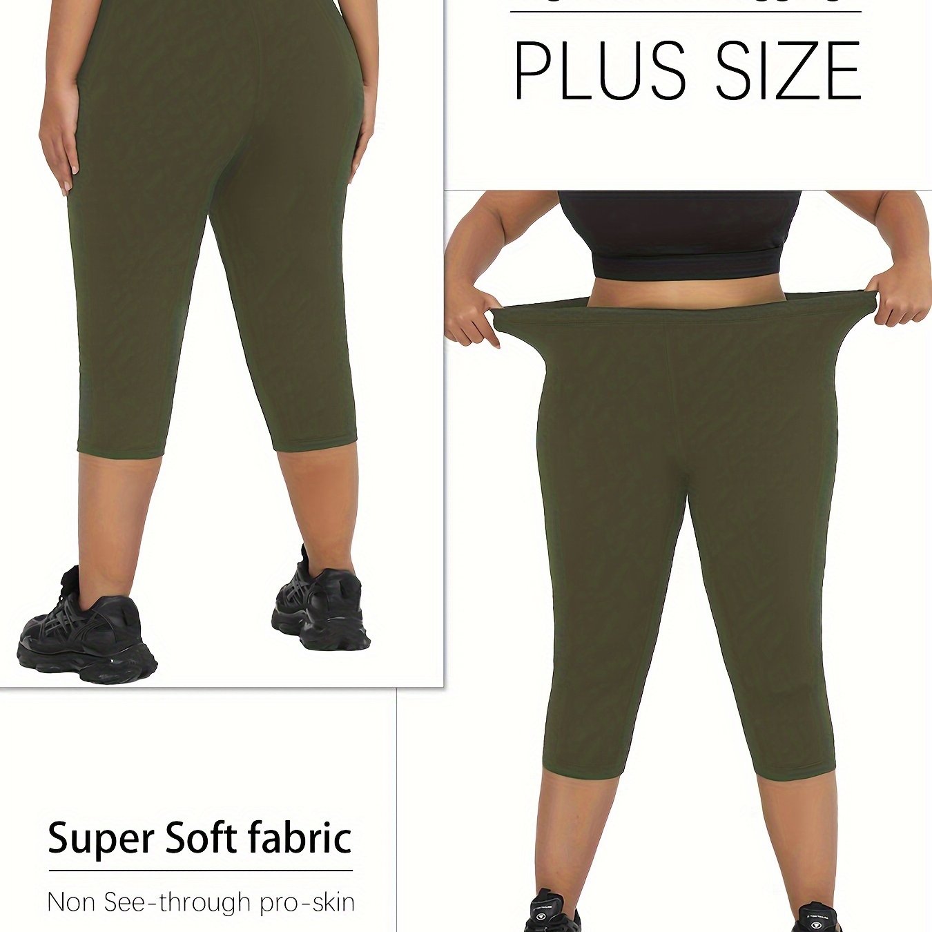 Plus Size Women's Slim Soft Capri Leggings Gray High Stretch Yoga