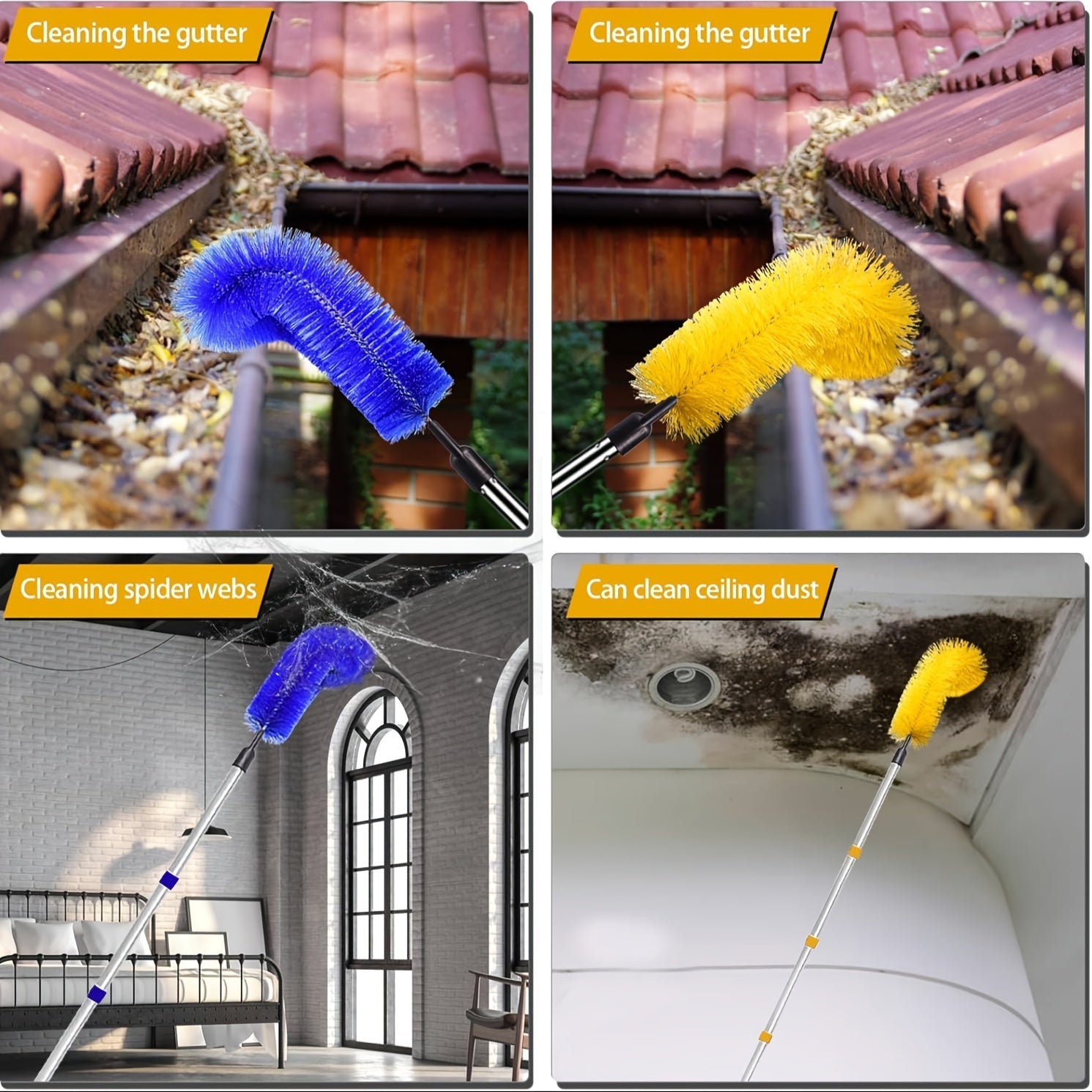 1 dona uzunligi 4.57 metr bo'lgan tom tozalash asbobi. Ushbu uzoq masofali tom cho'tkasi tomdan barglar va chiqindilarni osonlik bilan olib tashlash uchun mo'ljallangan. Bu tozalash uchun zaruriy ta'minotdir.