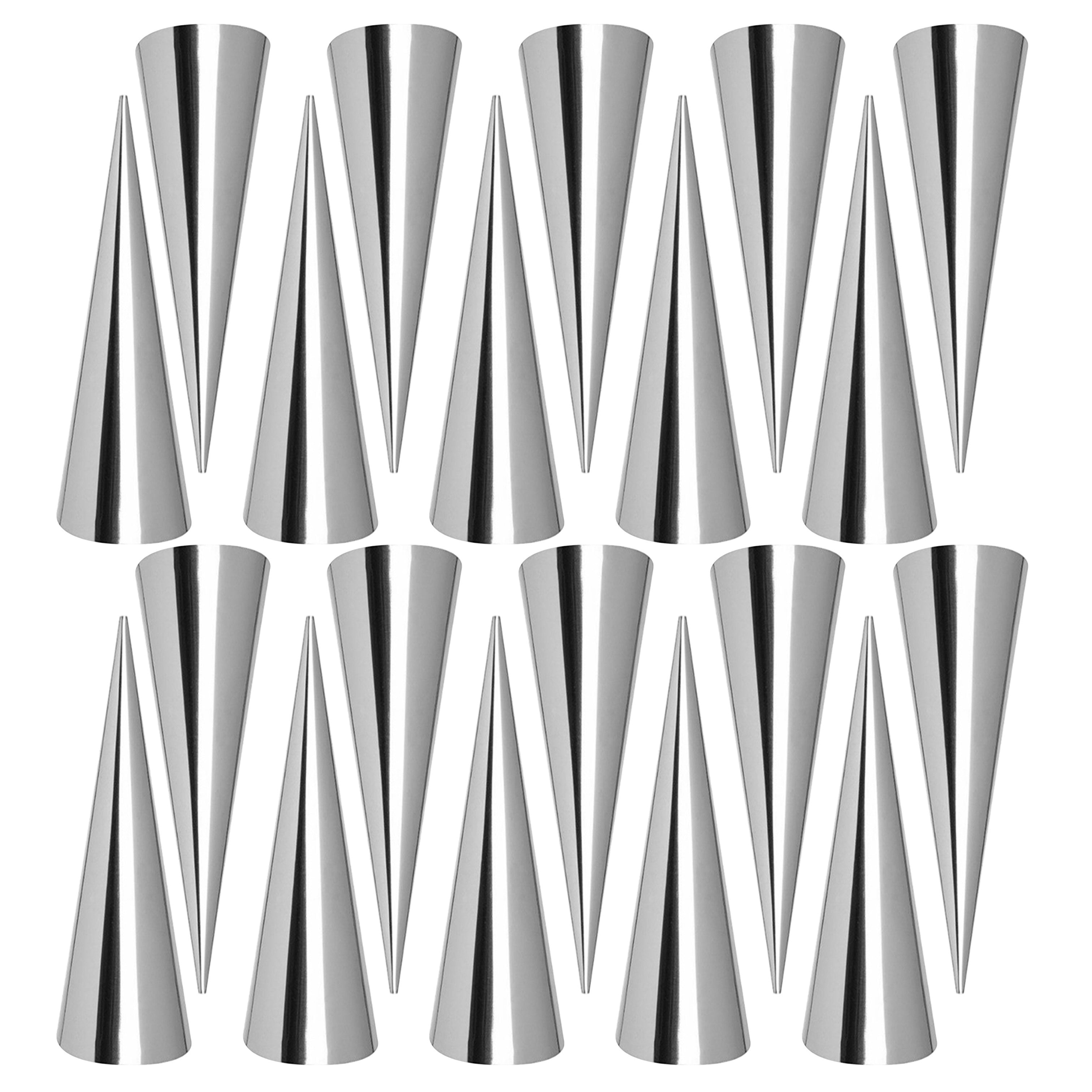 Set of 30 Stainless Steel Cone Molds for Croissants Cannolis and Waffle Cones