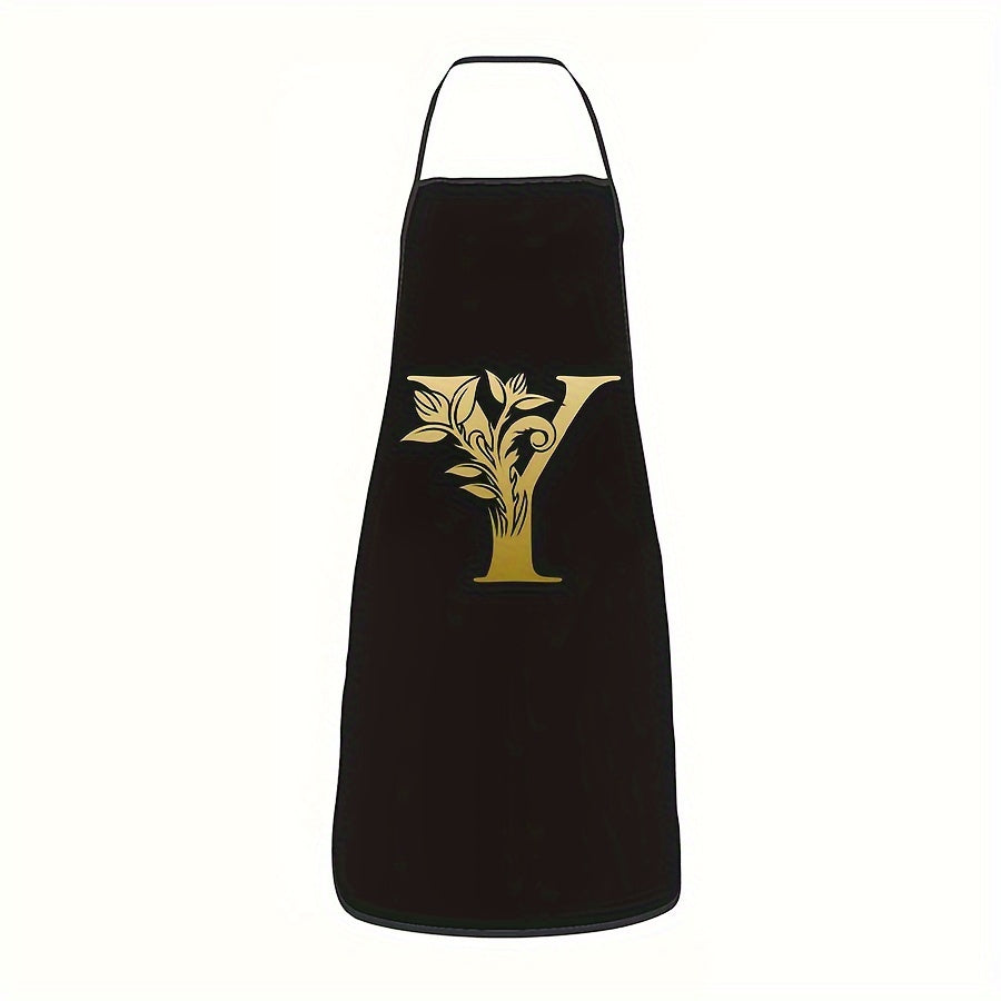 Golden Letter Printed Oil-Proof Kitchen Apron for Home Cooking