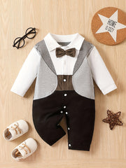 Baby Boy Long Sleeve Bodysuit for Spring and Fall 6-12 Months Cotton Color Block Casual