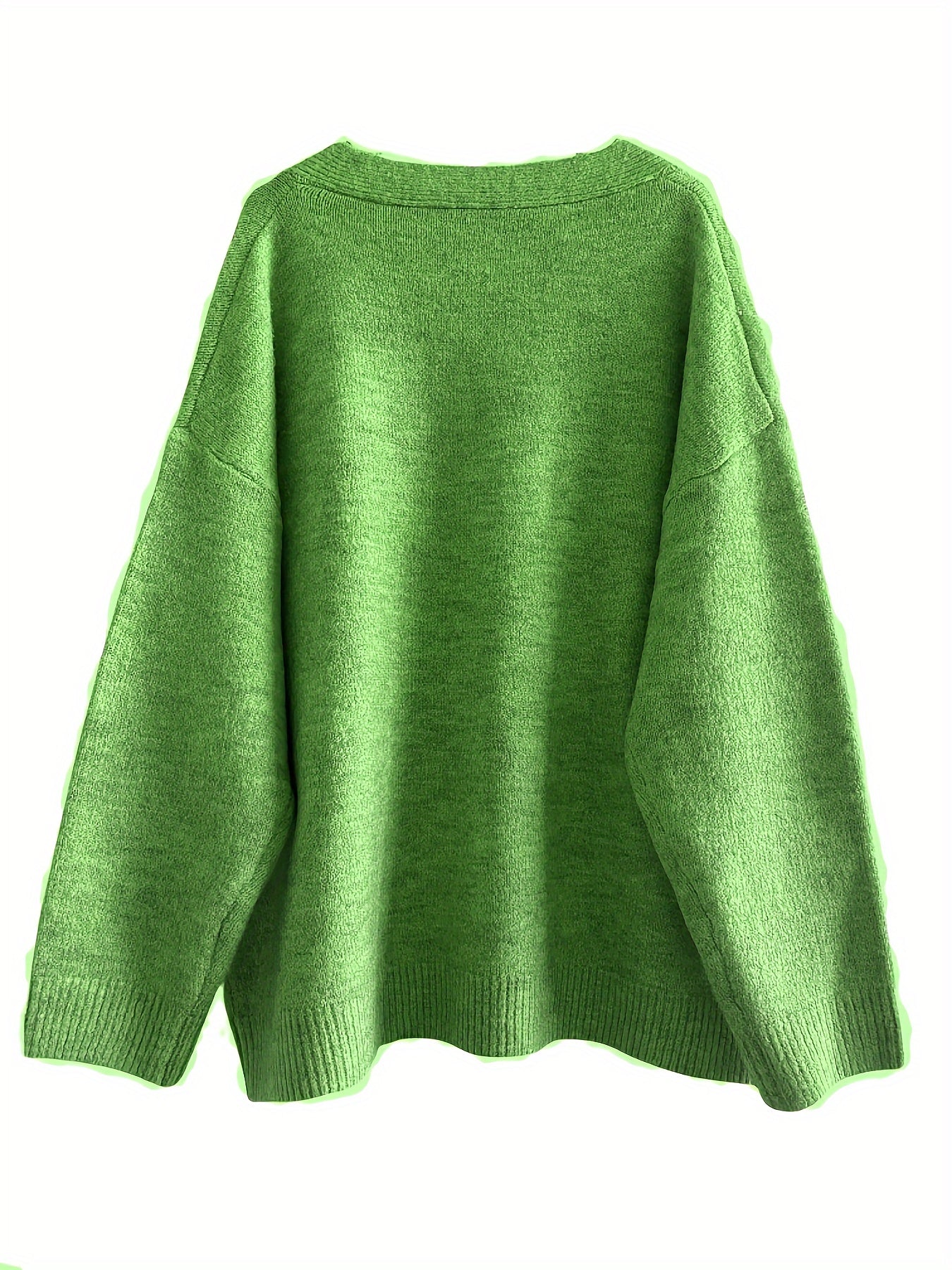 Women's Plus Size V-Neck Knitted Sweater Long Sleeve Casual Pullover
