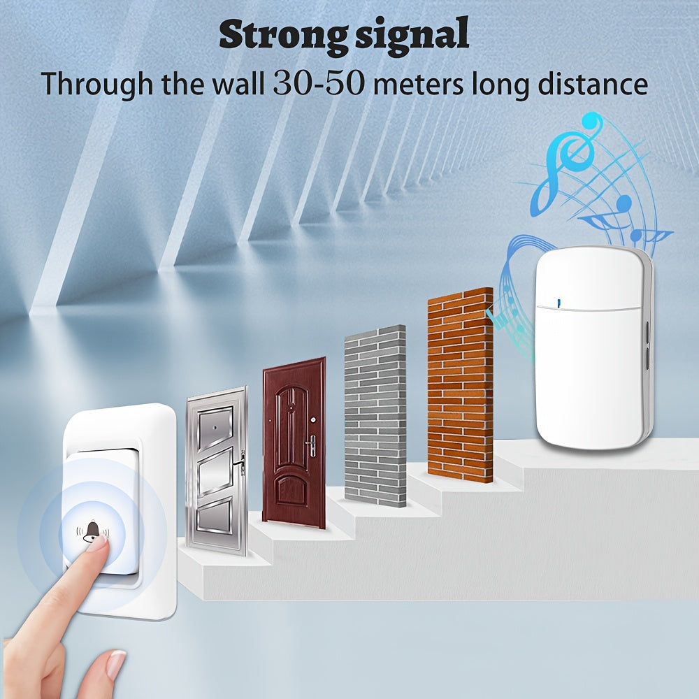 1 dona simsiz eshik qo'ng'irog'i tizimi - 304.8m masofa, batareya bilan ishlaydi, 38 ta qo'ng'iroq, 3 ta ovoz darajasi, portativ va devorga o'rnatiladigan, oson o'rnatish, simlar kerak emas, uy xavfsizligi va interkom yechimi