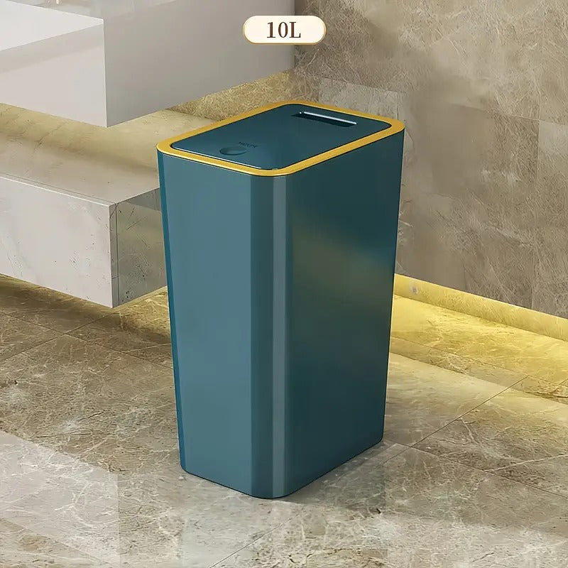 Cubo de basura de cocina rectangular de 12.0 L blanco con control de olores, tapa de presión fácil