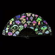 Glow UV Rave Hand Fan Large Folding Festival Party Halloween Carnival Rainbow