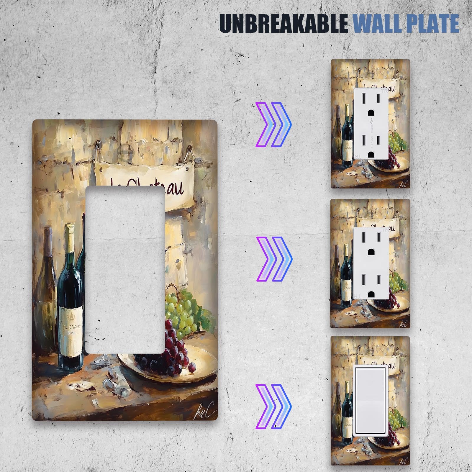 Placa decorativa de pared con diseño de vino y uvas para cocina, baño, dormitorio, sala de estar