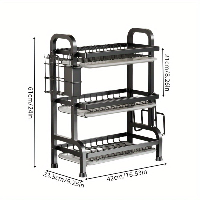 Double Layer Kitchen Organizer Dish Rack with Drainage Metal Storage Stand
