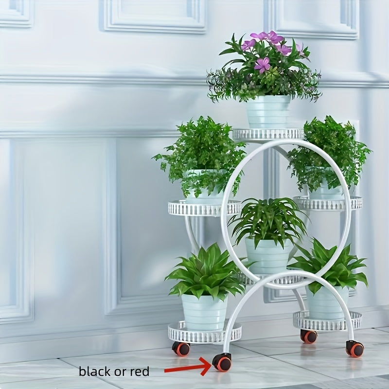 European-Style Metal Hanging Plant Stand with Wheels Multi-Level Indoor Outdoor Circular Design