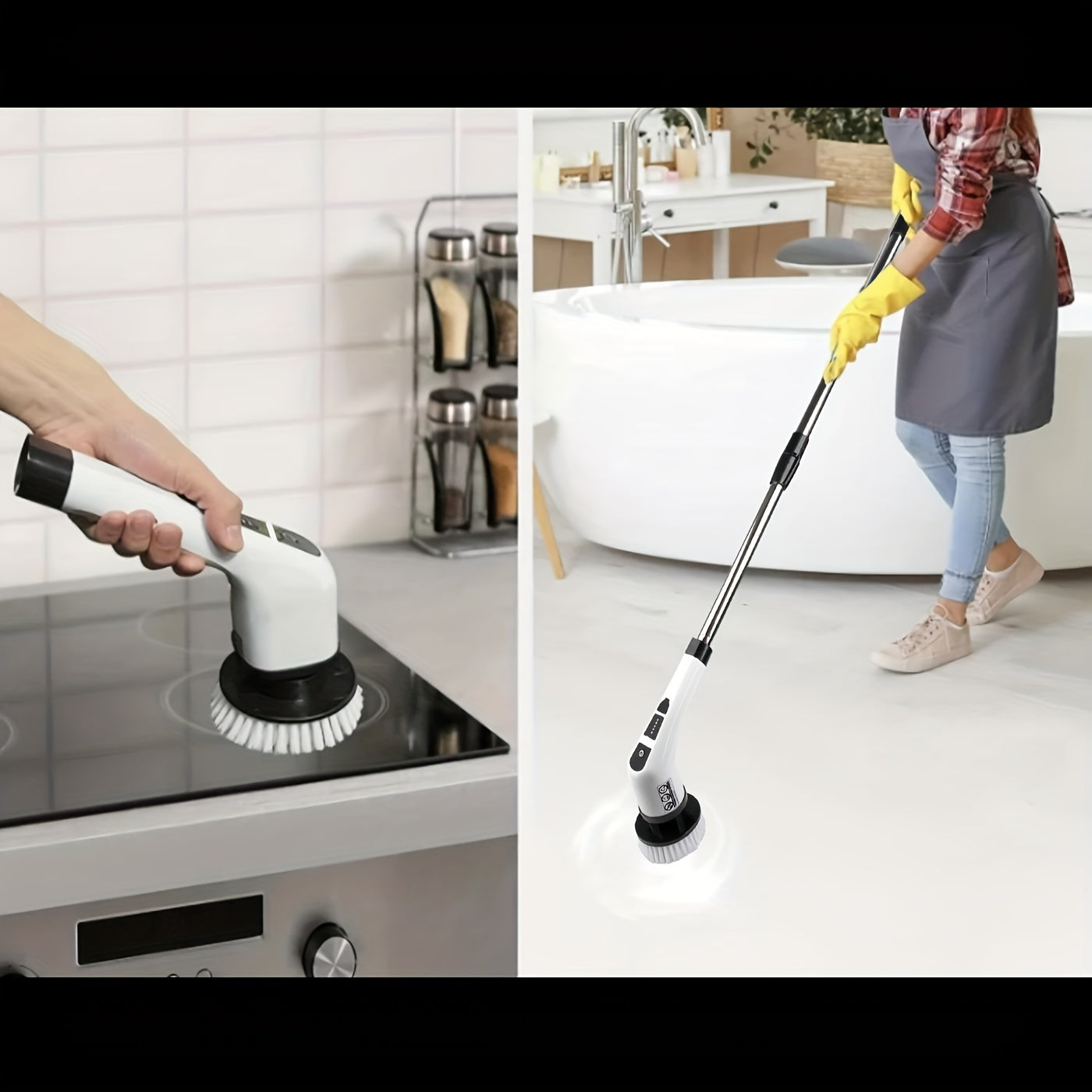 Electric Cleaning Brush Set 7-in-1 Cordless 2-Speed Long Handle Interchangeable Heads