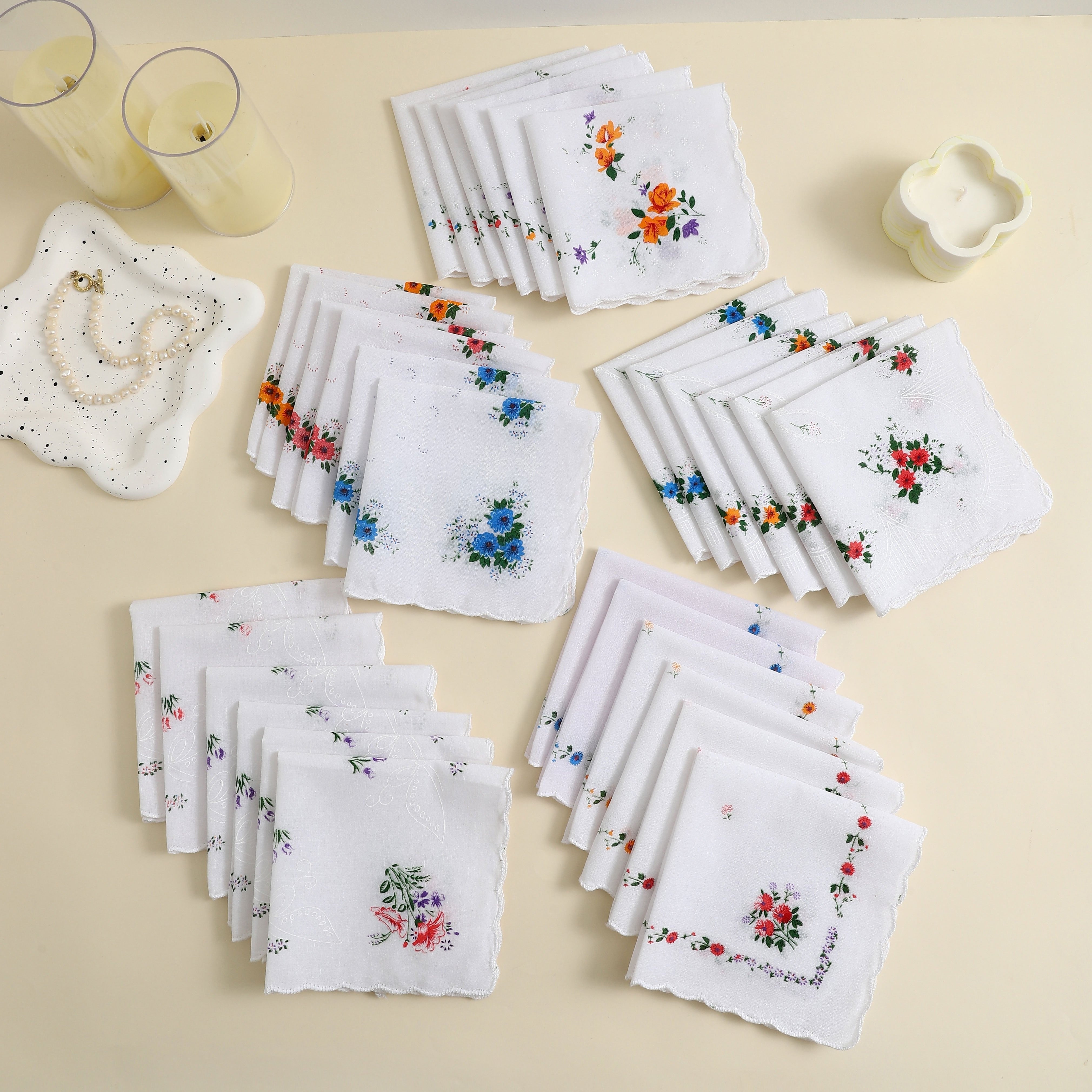 Women's Cotton Handkerchiefs 12 Pack Floral Print Lightweight for Wedding Outdoor Use