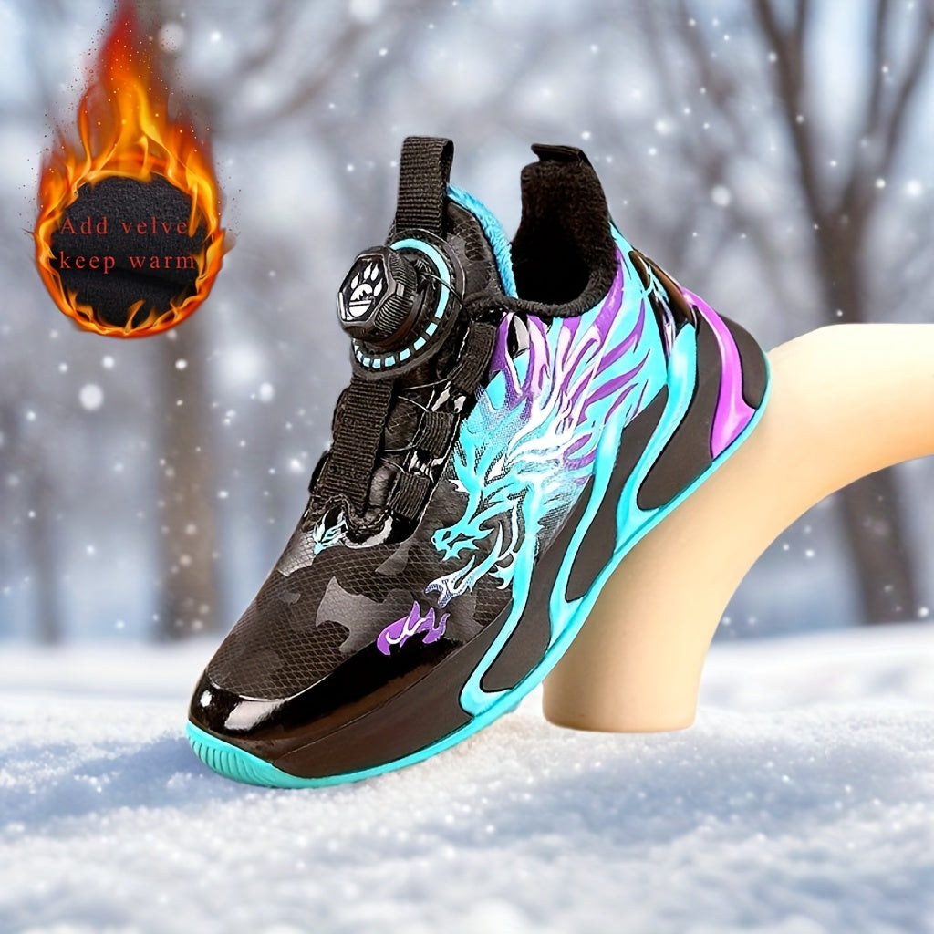 Boys' Fleece-Lined Low-Top Sneakers for Winter Outdoor Casual Running