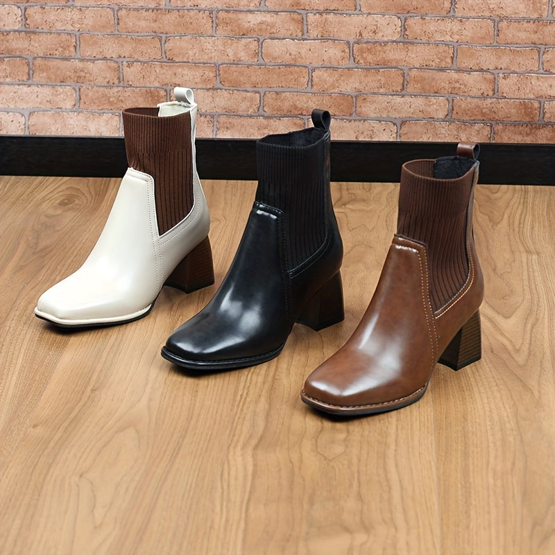 Women's Solid Color Minimalist Slip-On Boots with Chunky Heels