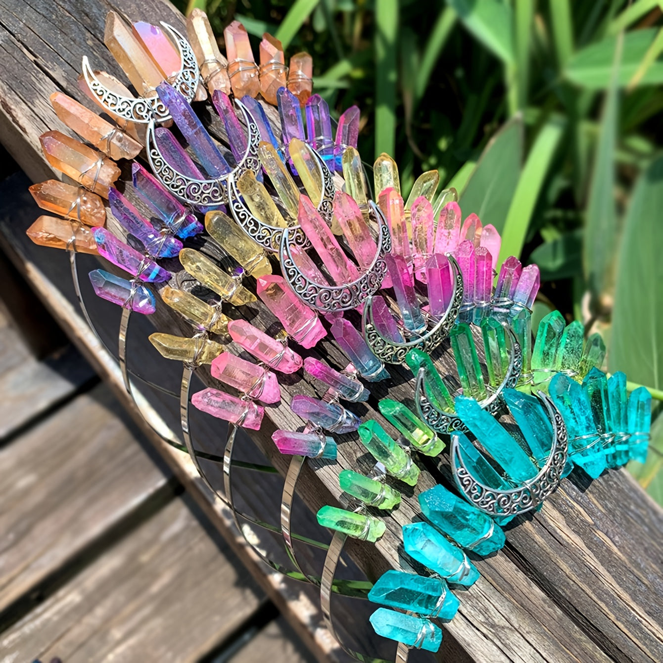 Women’s Crystal Quartz Raw Stone Crown Hairband Tiara for Weddings and Parties