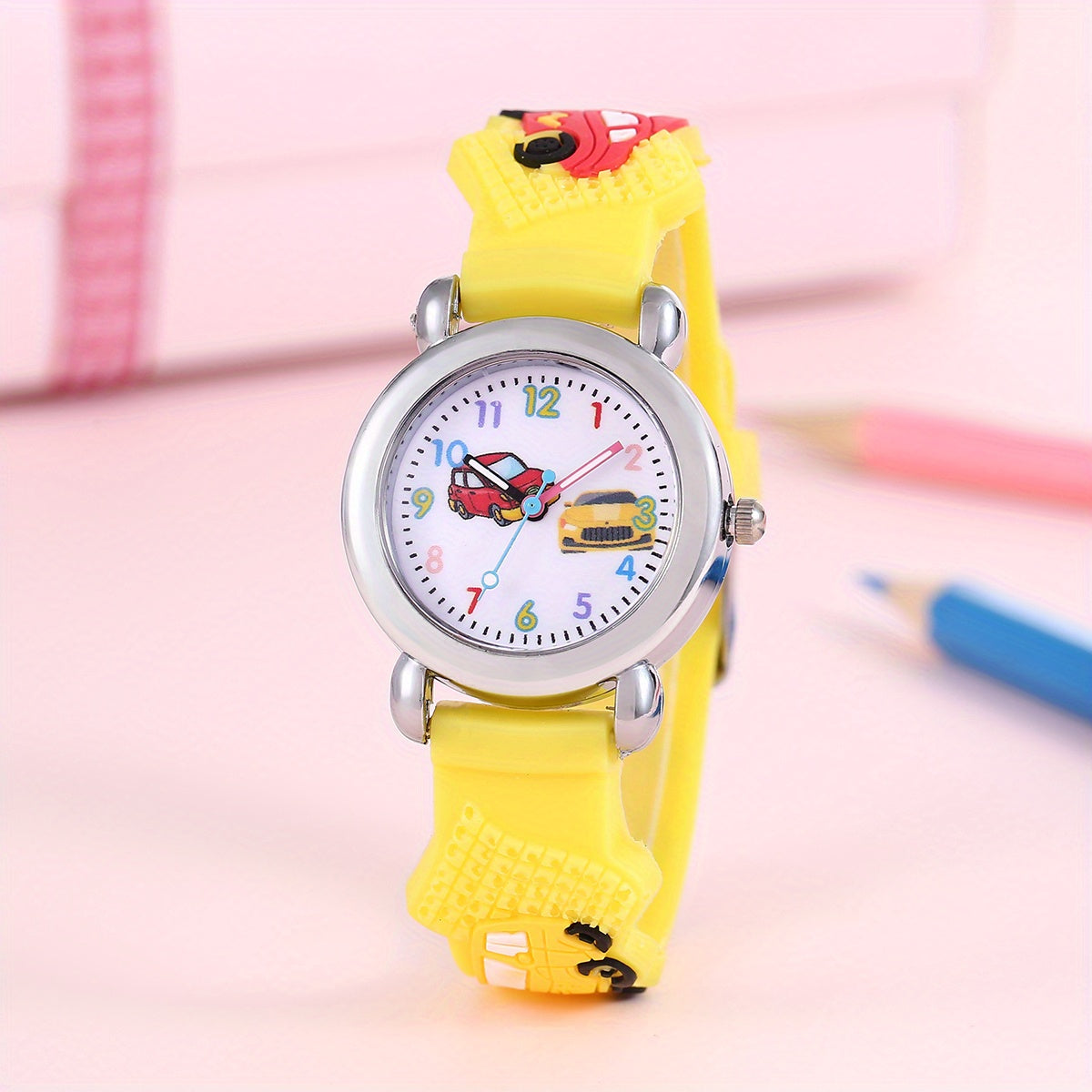 Kids Quartz Watch for Boys and Girls with Car Print, Blue, Non-Waterproof