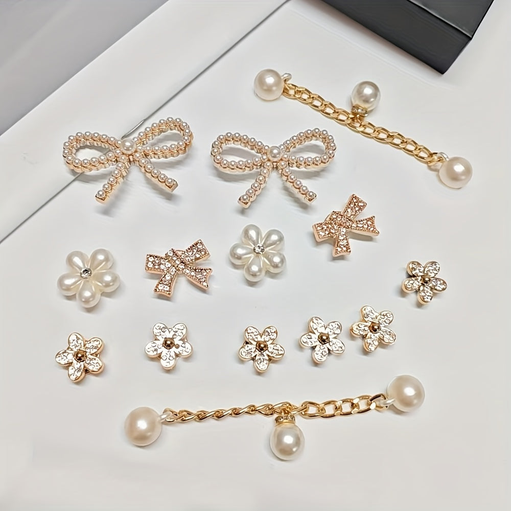 Unisex DIY Shoe Accessories Set Imitation Pearl Rhinestone Chain Buckle