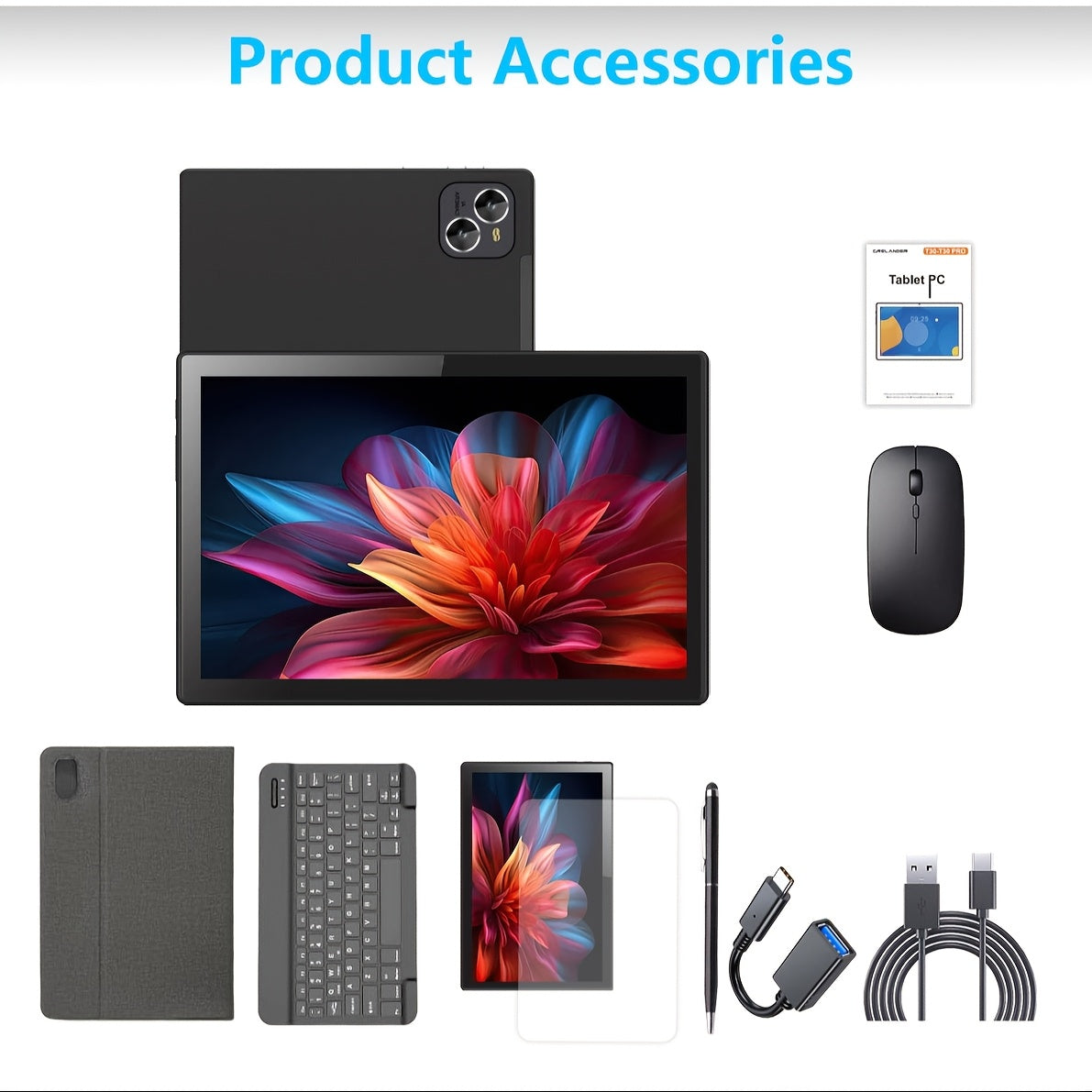 10.1 Inch Android Tablet with 6GB RAM 128GB Storage Dual SIM Wi-Fi 6 Metal Case with Stand Stylus and Keyboard