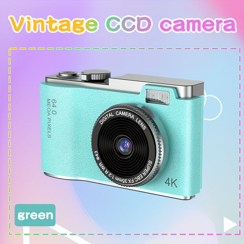 Retro Style 4K HD CCD Digital Camera with Dual Lens USB-C Charging 2.4 Inch Screen