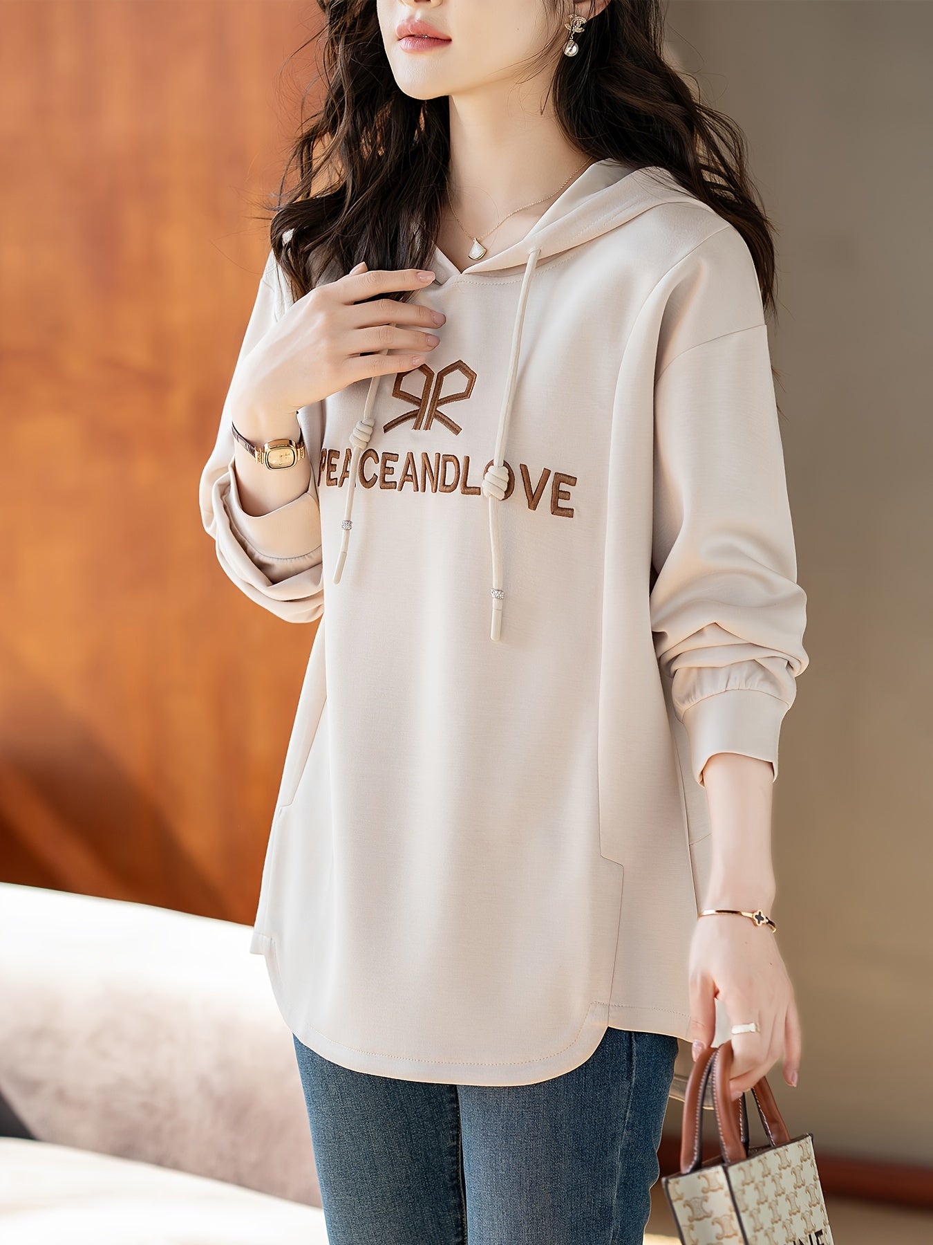 Women's Embroidered Hoodie Long Sleeve Spring Autumn Slim Fit Top