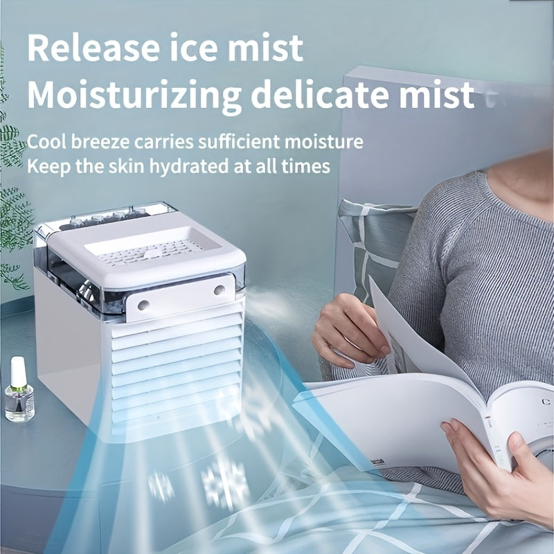 Dual Mist Cooling Fan with 360° Rotating Design and Colorful Lights for Home and Office