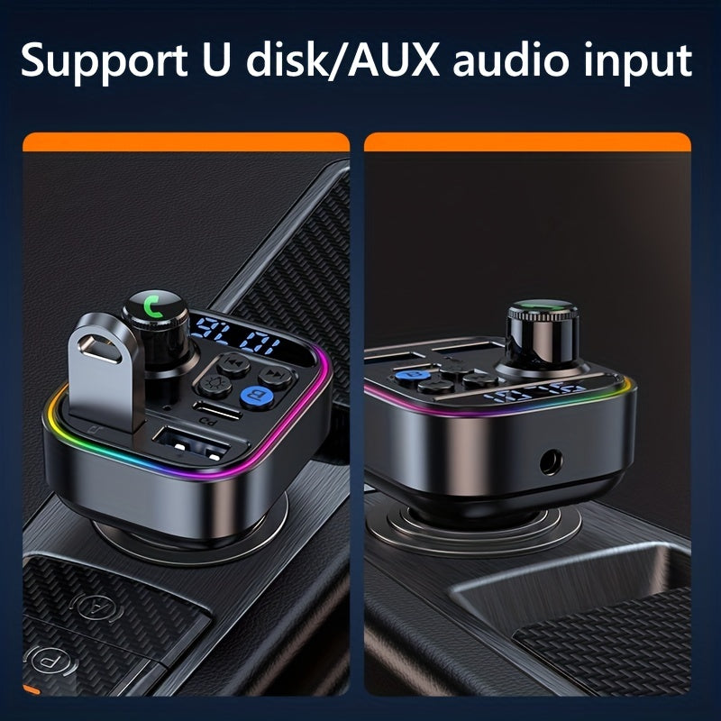Car FM Transmitter Wireless Charger with Bluetooth Handsfree and Ambient Lights
